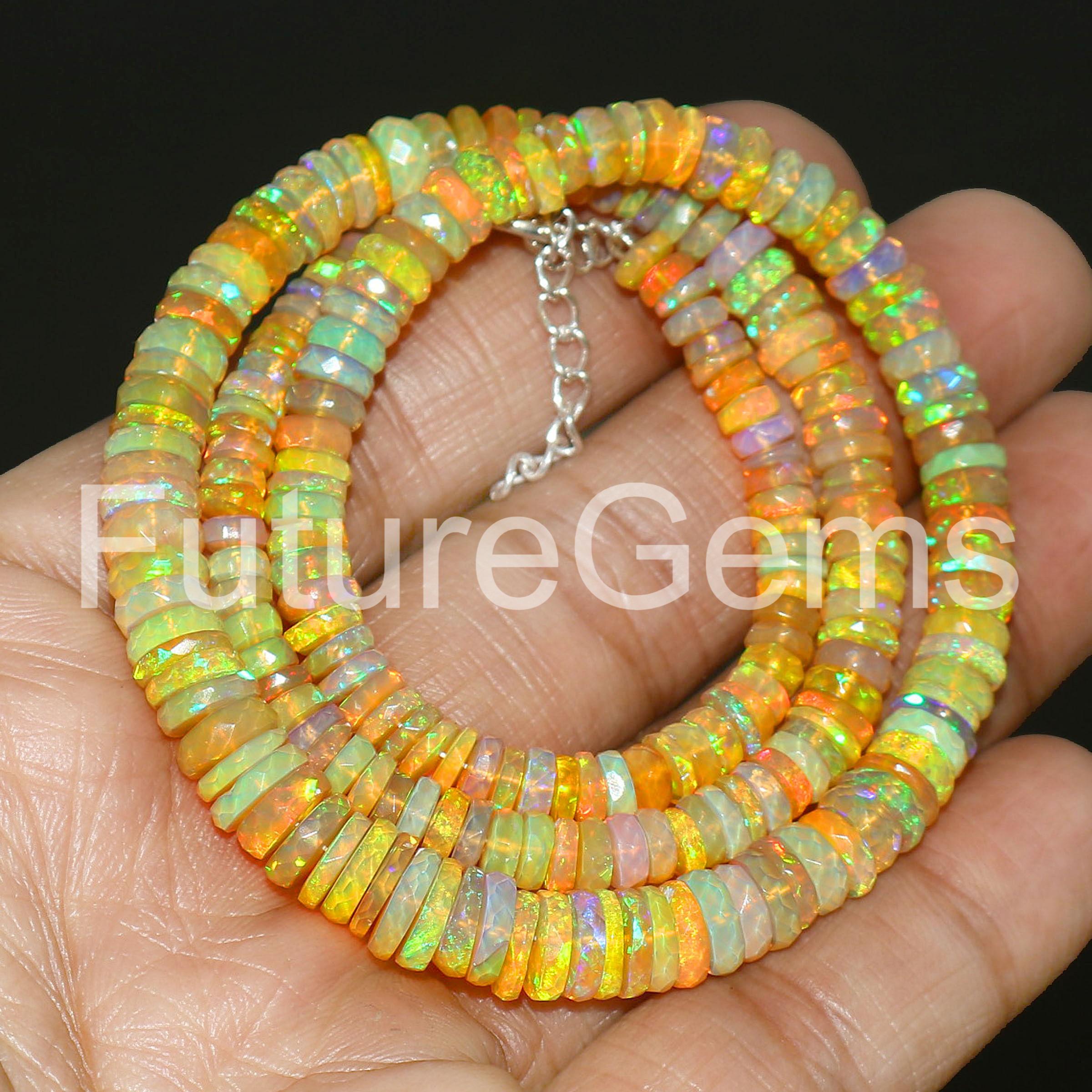 エチオピア産オパール・タイヤネックレス：ファセットオパールビーズ