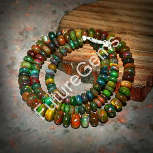 Ethiopian Opal Bead Strand: Natural Gemstone, Multi-Color Fire Opal, 17 Inch