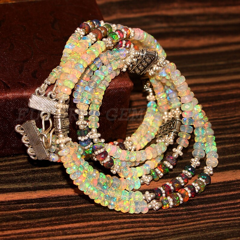 100/%Natural Ethiopian Opal Beautiful Necklace Color Gemstone Opal October Birthstone Sparky Fire Opal Beautiful Beads Necklace ++
