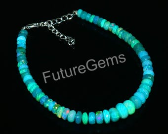 Ethiopian Opal Beaded Bracelet: Natural Gemstone 8 Inch