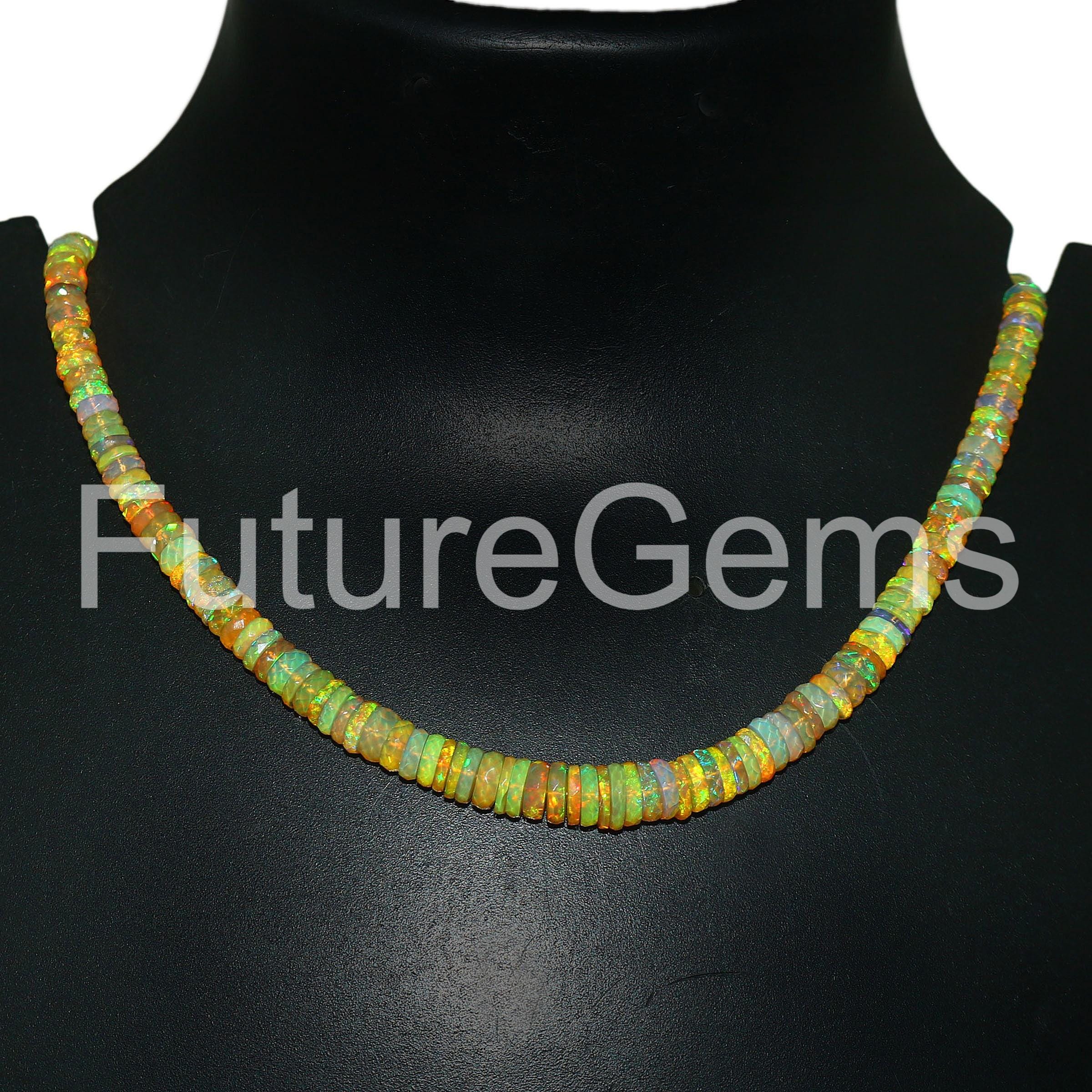 エチオピア産オパール・タイヤネックレス：ファセットオパールビーズ