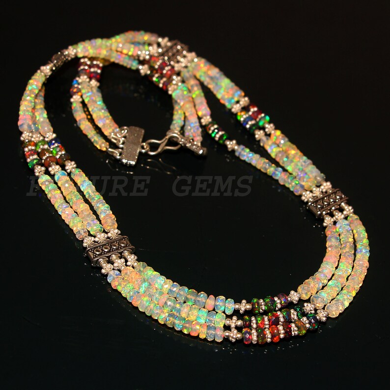 100/%Natural Ethiopian Opal Beautiful Necklace Color Gemstone Opal October Birthstone Sparky Fire Opal Beautiful Beads Necklace ++