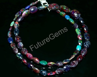 Natural Ethiopian Opal Bead Necklace, Multi Color Nuggets
