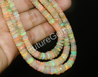 Natural Ethiopian Opal Tyre Beads: Faceted Gemstone Beads, 17 Inch
