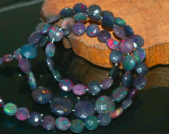 AAA Flashy Ethiopian Opal Beads: Faceted Coin, 17 Inch