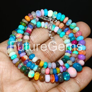 Ethiopian Opal Beaded Necklace: Natural Fire Opal, October Birthstone, 17 Inch