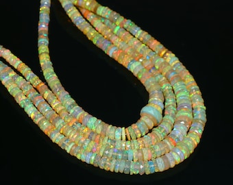 Ethiopian Opal Beaded Necklace: Faceted Tyre Gemstone, 17 Inch