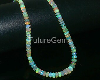 Faceted Ethiopian Opal Beaded Necklace: Multi-Color Opal Gemstone, 17 Inch