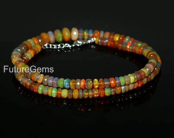 Faceted Ethiopian Opal Necklace, Multi Color Gemstone Beads