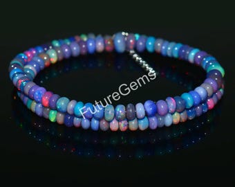 Ethiopian Opal Bead Necklace: Multi-Color Gemstone, 17 Inch