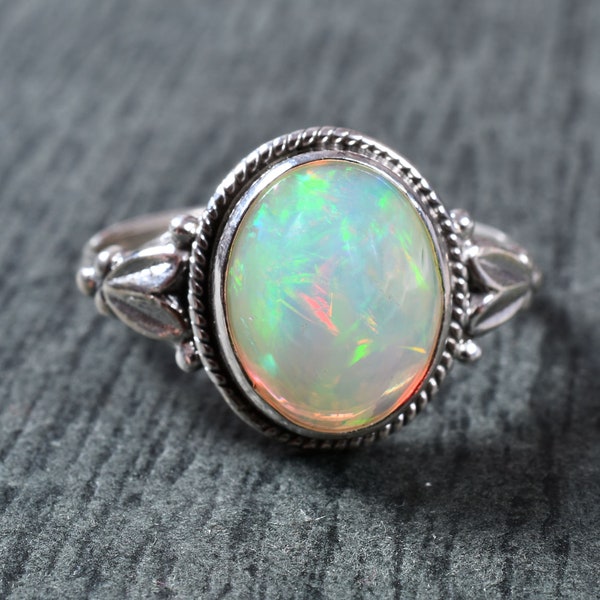 Top Grade Stone Size 10X8mm Natural Ethiopian Opal 925 Sterling Silver Ring Jewelry , All Sizes Available