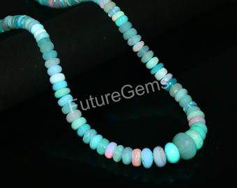 Ethiopian Opal Beaded Necklace: Natural Rondelle Gemstone, 17 Inch