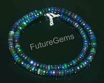 Faceted Ethiopian Opal Rondelle Beads: Rainbow Gemstone Necklace