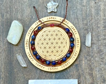 Lapis und Jaspis Makramee Armband, gewebtes einstellbares Chakra Edelstein Armband, Adventure Life Schmuck, Mut und Wahrheit