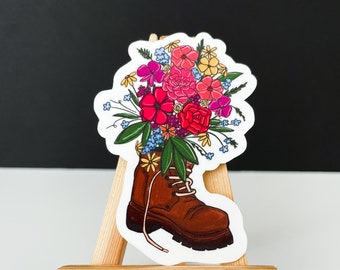 Florals in Boot sticker, Bouquet flower sticker, water bottle sticker, floral bouquet, die cut