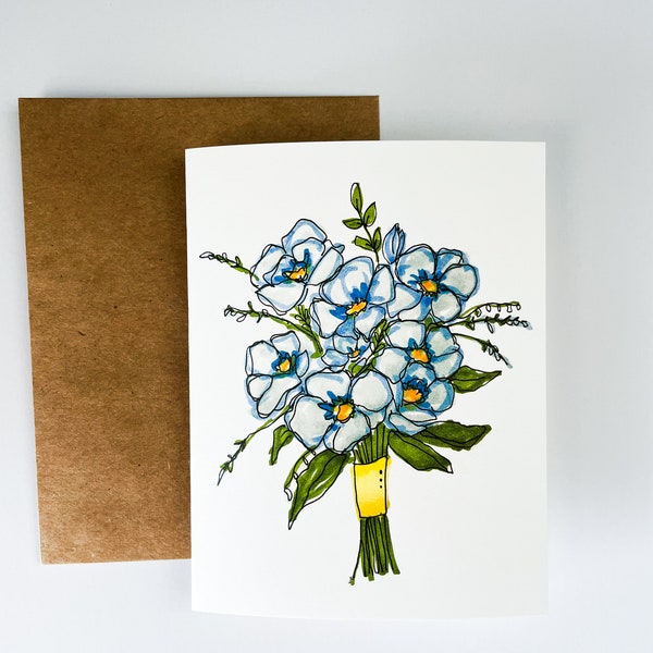 Floral blank card, Flower card, Birthday card, Sympathy card, Greeting card, Bouquet, flower bouquet, blank card, premium card stock,