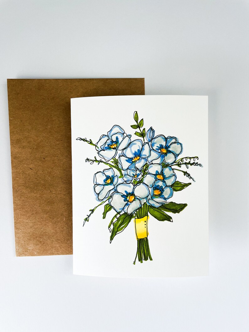 Floral blank card, Flower card, Birthday card, Sympathy card, Greeting card, Bouquet, flower bouquet, blank card, premium card stock, image 1