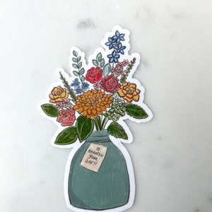 Flower sticker, Flower Bouquet, Flower Vase sticker, Vinyl Sticker, Laptop sticker, Florals, Happy sticker, Plant art, Quote sticker image 3