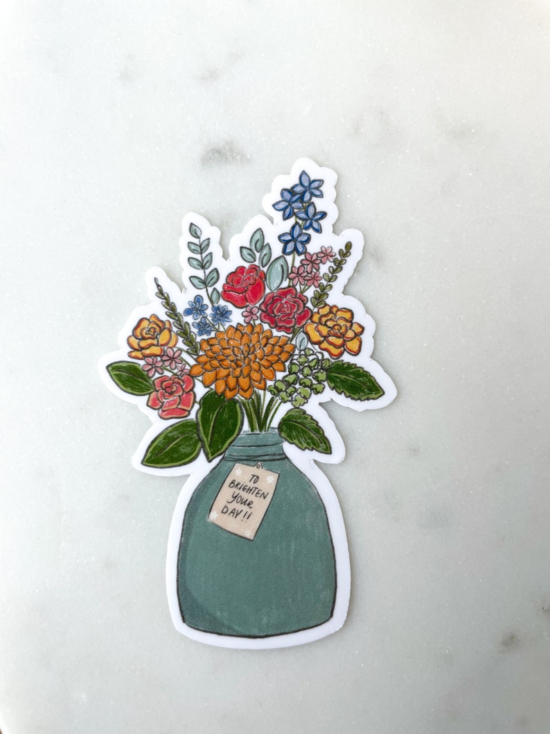 Flower sticker, Flower Bouquet, Flower Vase sticker, Vinyl Sticker, Laptop sticker, Florals, Happy sticker, Plant art, Quote sticker image 3