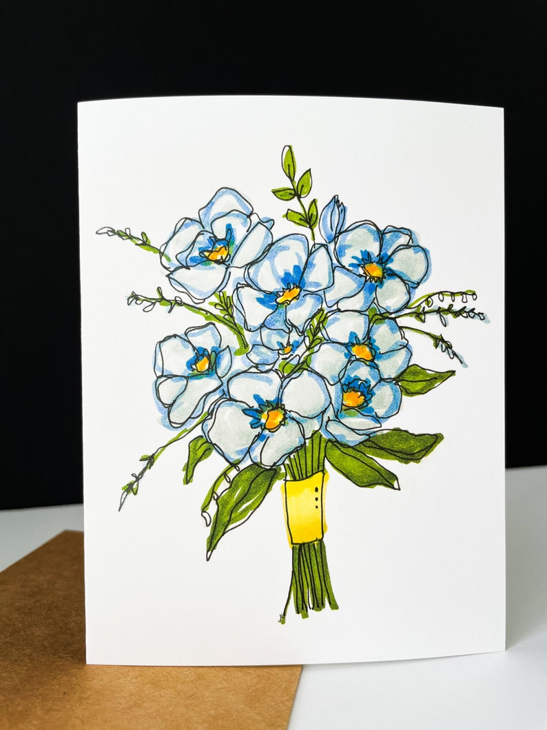 Floral blank card, Flower card, Birthday card, Sympathy card, Greeting card, Bouquet, flower bouquet, blank card, premium card stock, image 2