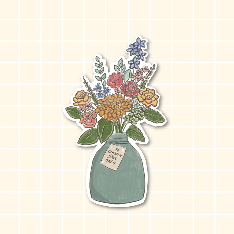 Flower sticker, Flower Bouquet, Flower Vase sticker, Vinyl Sticker, Laptop sticker, Florals, Happy sticker, Plant art, Quote sticker image 4