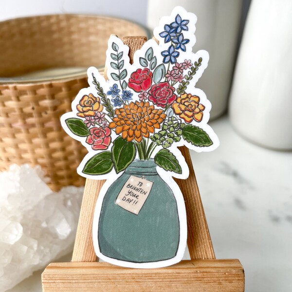 Flower sticker, Flower Bouquet, Flower Vase sticker, Vinyl Sticker, Laptop sticker, Florals, Happy sticker, Plant art, Quote sticker