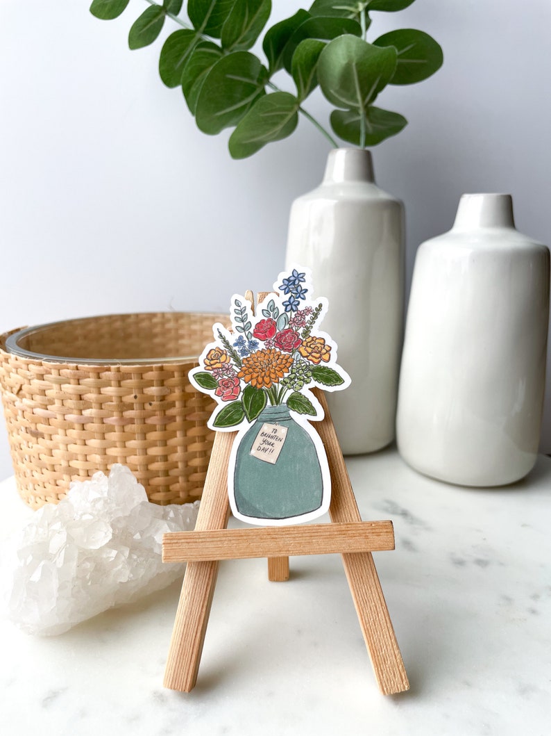 Flower sticker, Flower Bouquet, Flower Vase sticker, Vinyl Sticker, Laptop sticker, Florals, Happy sticker, Plant art, Quote sticker image 2