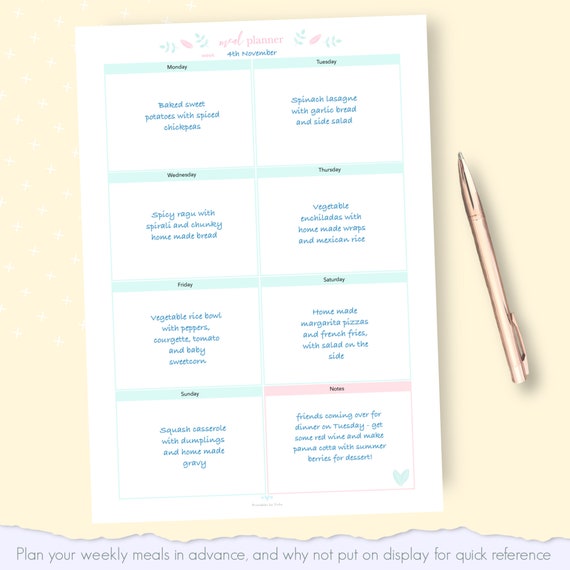 Meal Planner Printable Grocery List A4 Size Digital Etsy