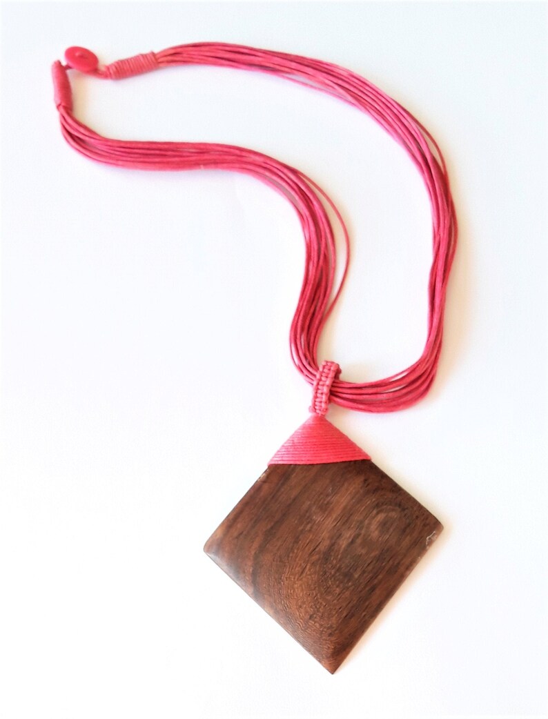 Ideal gift Pink Multi Strand Statement Necklace Choker Necklace Pink Jewellery Multi Strand Necklace Wooden Statement Pendant