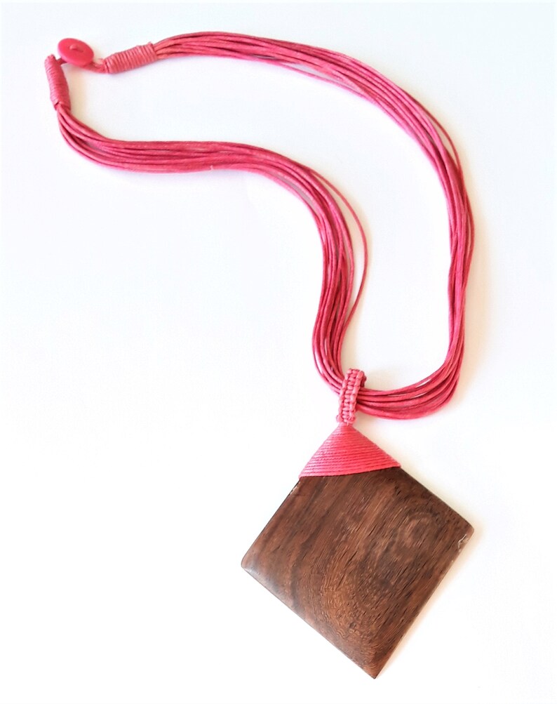 Ideal gift Pink Multi Strand Statement Necklace Choker Necklace Pink Jewellery Multi Strand Necklace Wooden Statement Pendant