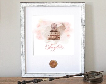 Wizard Magic Platform Framed Print for Girl | with Wax Seal | Personalized with Name | Wizard Platform Art
