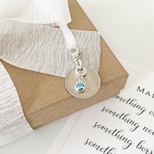 Something Blue Bridal Bouquet Charm | with Lucky Sixpence and Swarovski Crystal  | Something Old, Something New | Wedding Bouquet Charm
