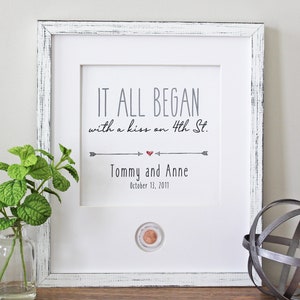 Anniversary Framed Print | It all Began | Personalized Engagement Gift | 7th Anniversary Copper Gift | First Anniversary Paper Gift