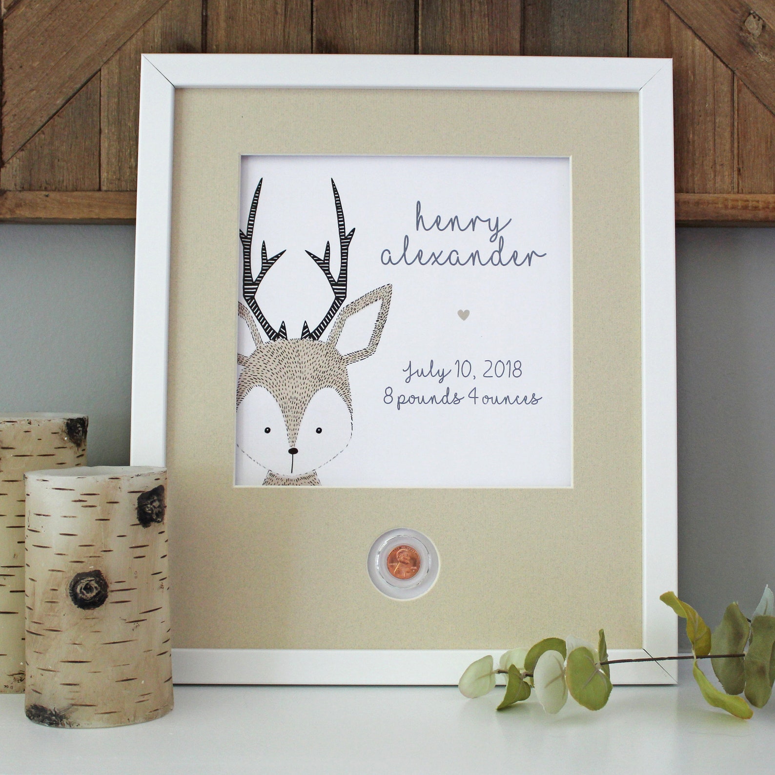Baby Animal Framed Print Keepsake Penny Personalized Baby Etsy