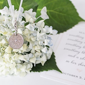 Bridal Bouquet Charm with Lucky Sixpence and Austrian Crystal  | Something Old, Something New | Wedding Bouquet Charm | Sixpence Charm