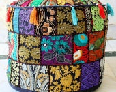 FreeShippin Indian Handmade Ottoman Pouf Stool Round Seating Cover Furniture Storage Living Room Foot Stool Decor handmade Patchwork Cover