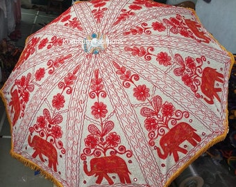 Indian Handmade Embroidery Garden Umbrella, Elephant theme wedding decorative parasols Outdoor Patio Table Decor Christmas Decoration