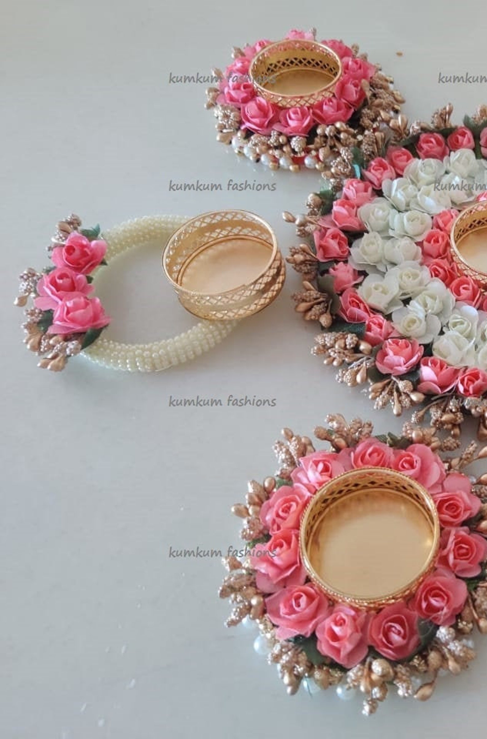 Handmade Beautiful Multicolored Artificial Rose Flower Candle Holder