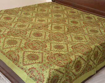 Free  Shipping Indian Vintage Traditional Hand Embroidered Mirror work cotton Bed spread Bed cover Bed sheet Bedding Quilt cover