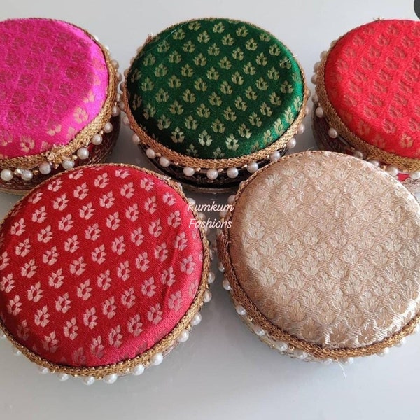 Colorful Brocade Sweets, Dry Fruit, Candy Box Return Gift Mithai Box Indian Wedding Favor Laddu Box