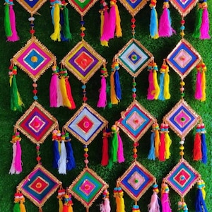 Colorful Woolen Kites Party Backdrops Hanging, Wall Hanging Home Decor Colorful Kite Hanging, Diwali Decoration, Haldi Stage Decor image 1