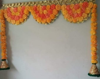 Artificial flower Marigold garland Parrot door valence Wedding Decoration Mehndi party Toran window door hangers Ceiling Decor Wedding Decor