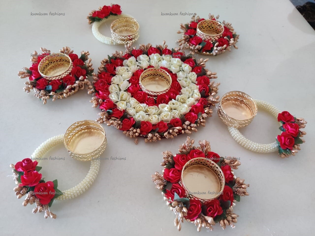 Handmade Beautiful Multicolored Artificial Rose Flower Candle Holder