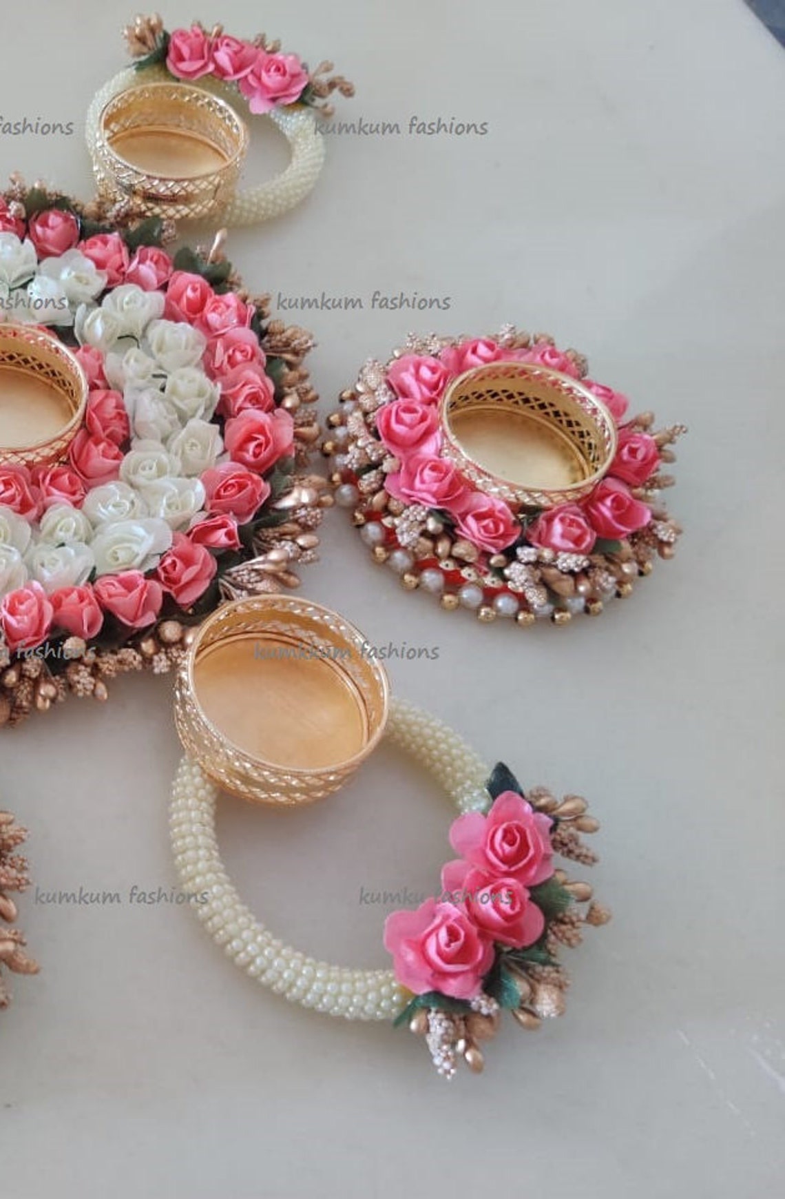 Handmade Beautiful Multicolored Artificial Rose Flower Candle Holder