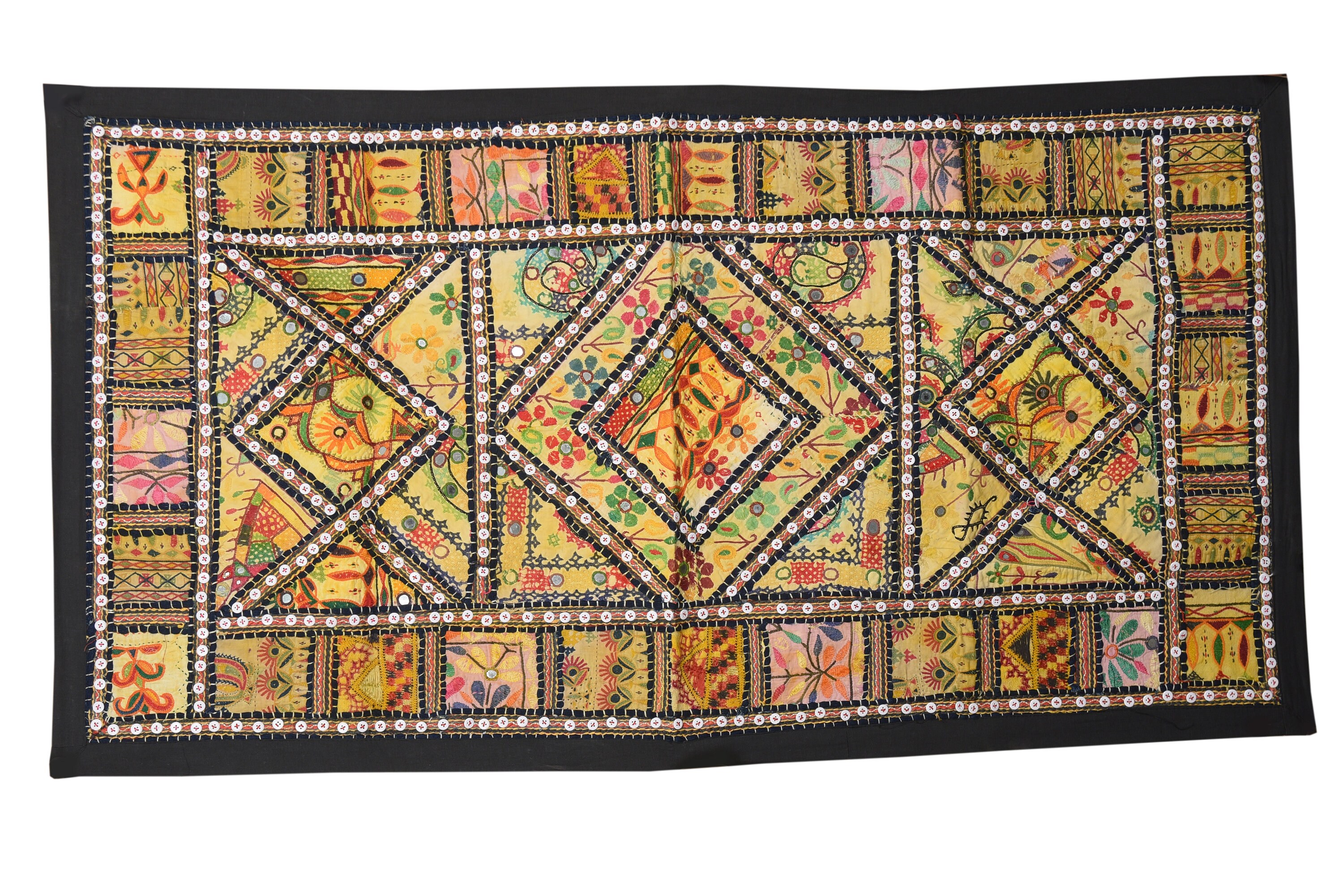 Handmade Embroidered Wall Hanging Mirror Work , Patchwork Wall Decor ...