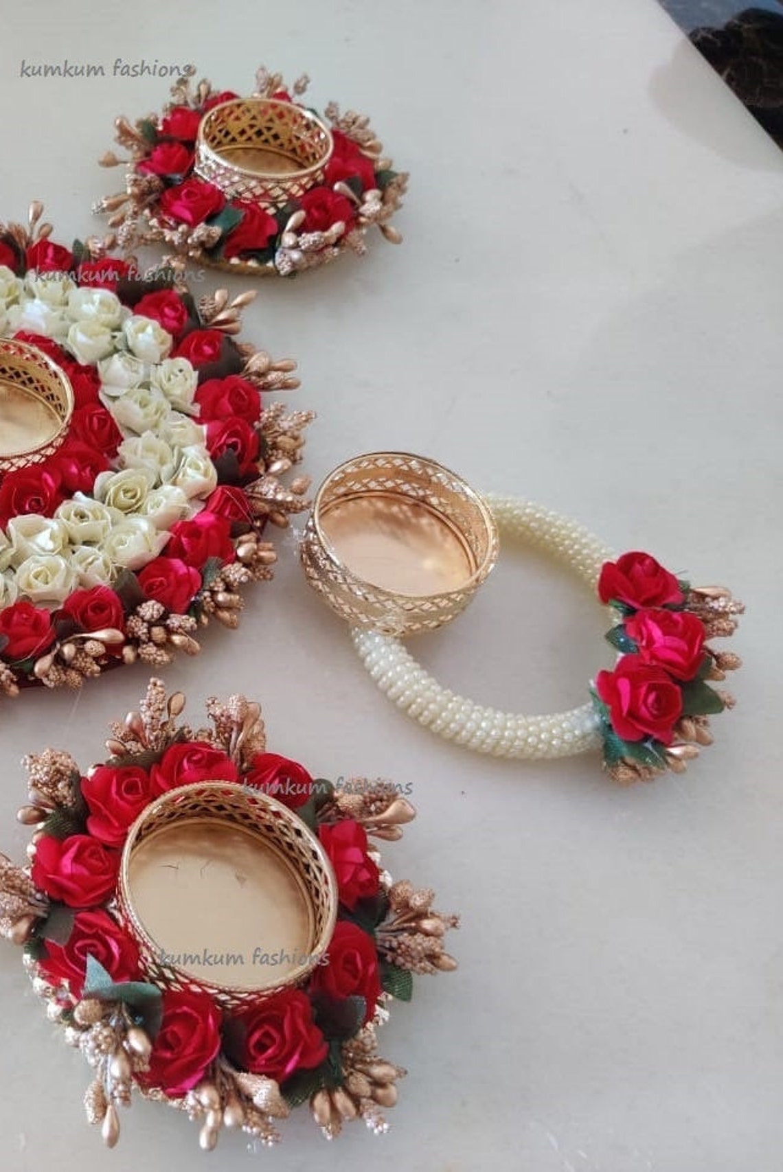 Handmade Beautiful Multicolored Artificial Rose Flower Candle Holder