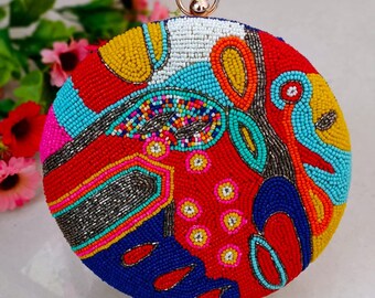 Round Shape Beads Ara Tari Work Embroidery clutches, Evening bag, Evening purse, Party clutch, Pearl clutch, wedding clutch, bridal clutch