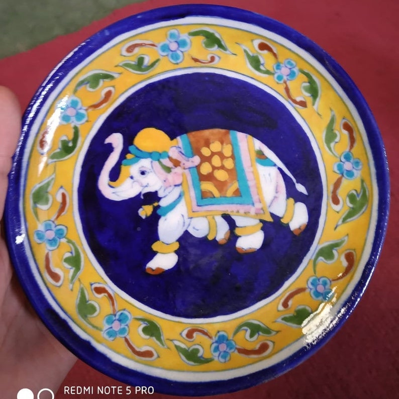 Free Shipping Blue Pottery Elephant Handmade Hand Painted Etsy