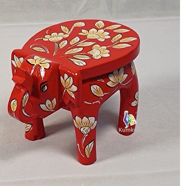 Wooden Rajasthani Decorative Hand Painted Elephant Stool Home Office Restaurant Living Room Decorative Items Return Gift For Guests