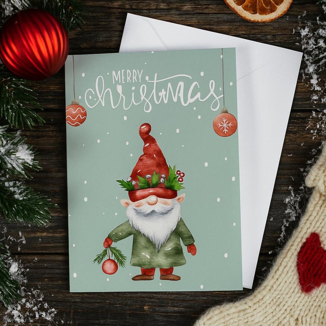 Gnome Christmas Cards Printable – Watercolor Holiday Card Set (6 ...